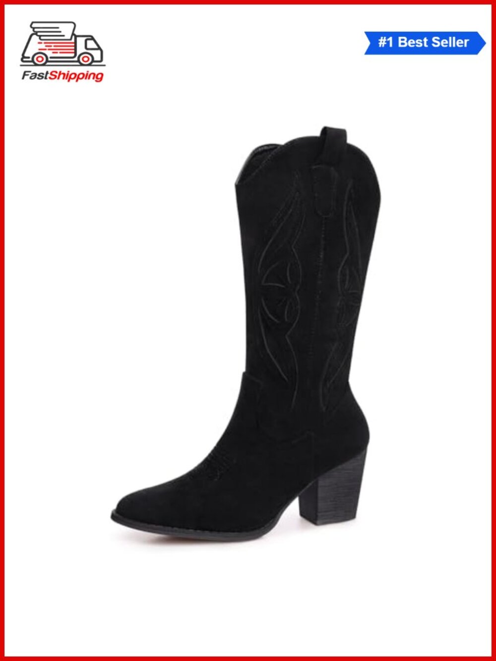 Suede Mid Calf Cowboy Boots Pointed Toe Western Embroidered